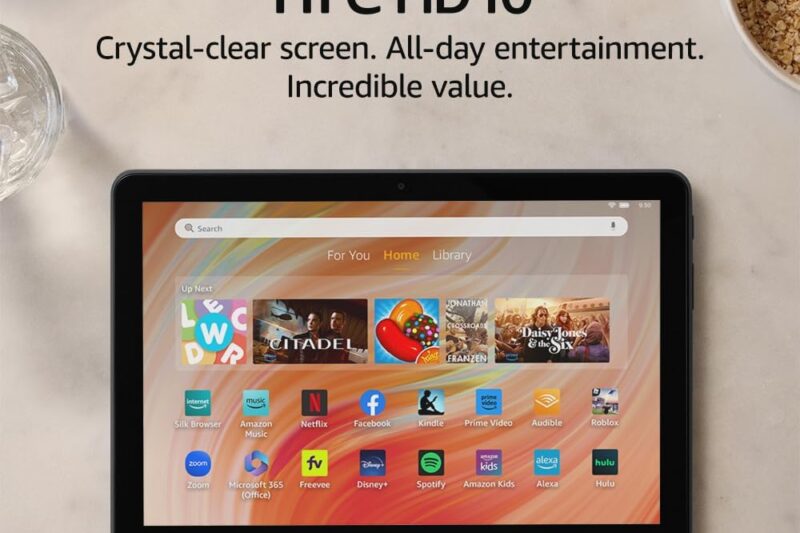 Amazon Fire HD 10 tablet, built for relaxation, 10.1″ vibrant Full HD screen, octa-core processor, 4 GB RAM, 32 GB, Black