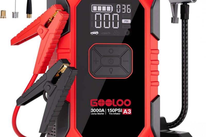 GOOLOO A3 12V 3000A Portable Jump Starter with Air Compressor