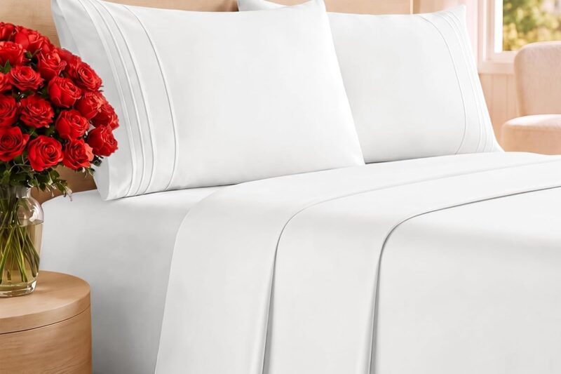 Queen Size 4 Piece Sheet Set – Comfy Breathable & Cooling Sheets – White